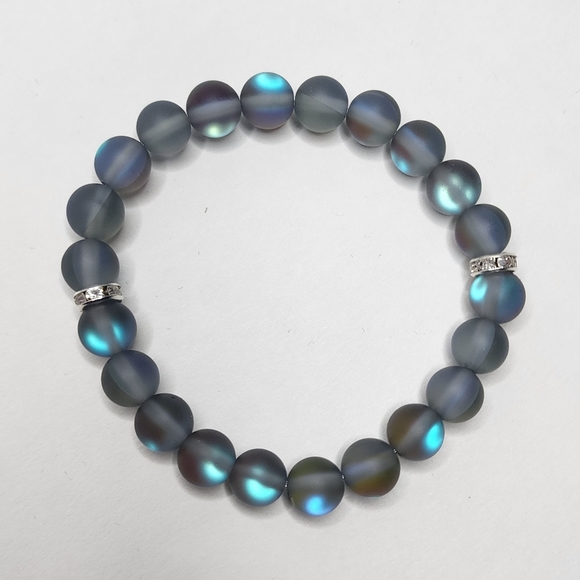 Matte Rainbow Black Mermaid beads stretch bracelet Rhinestones Design FreeSpirit - Picture 6 of 9